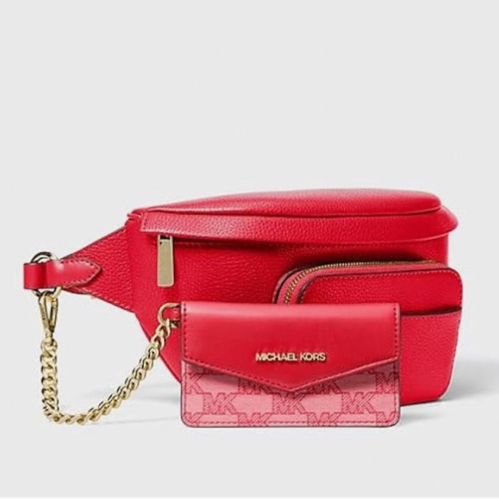 MICHAEL KORS Maisie Large Pebbled Leather 2-in-1 Sling Pack Bright Red NWT - Picture 7 of 7